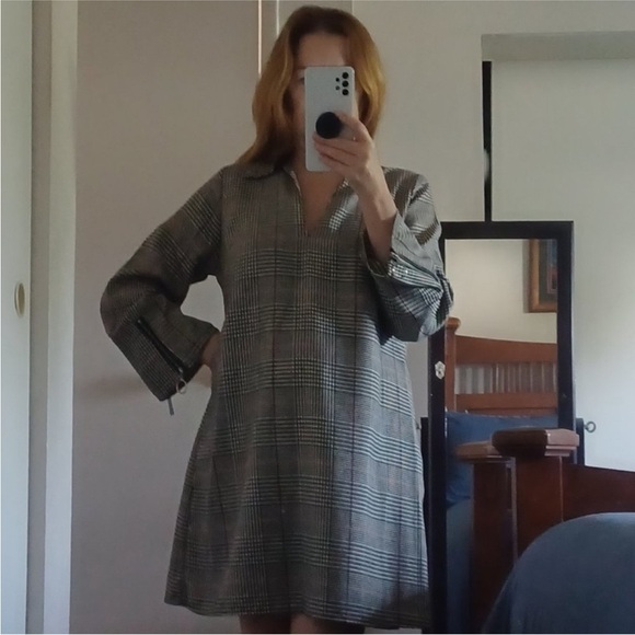 ZARA Black and White Houndstooth Collared Shift Dress - Picture 4 of 14